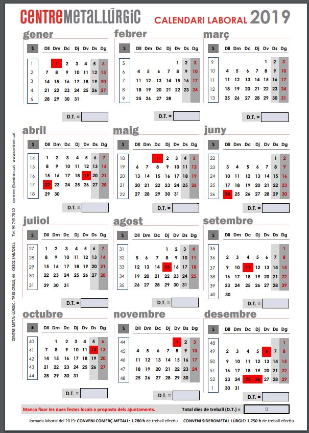 Calendario laboral 2019 - Catalunya