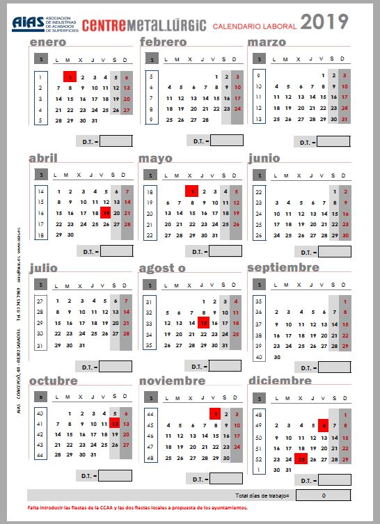 Calendario laboral 2019 - Estatal 